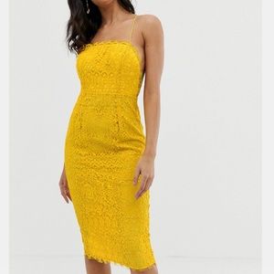 ASOS Midi Pencil Dress in Yellow Lace